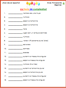 Mad Libs in Spanish: La fiesta de cumpleaños (Beginner) (Free PDF ...